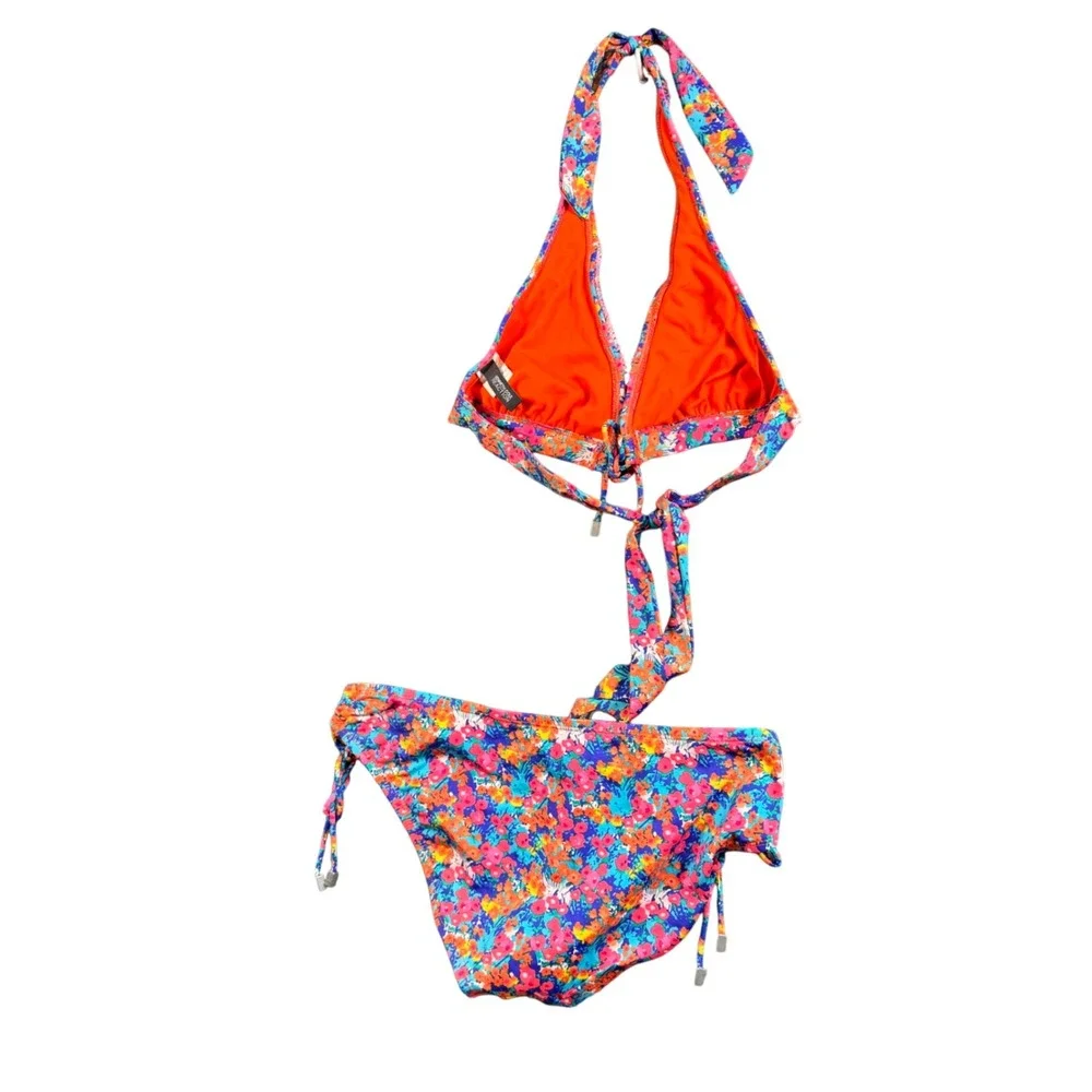 Kenneth Cole Reaction Floral Ruffle Bikini Set Halter 2pc M‎ Y2K
